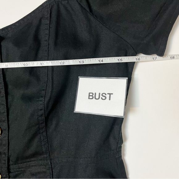 Madewell Linen Cotton Puff Sleeve Mini Dress 4 black minimalist button front - Picture 8 of 13